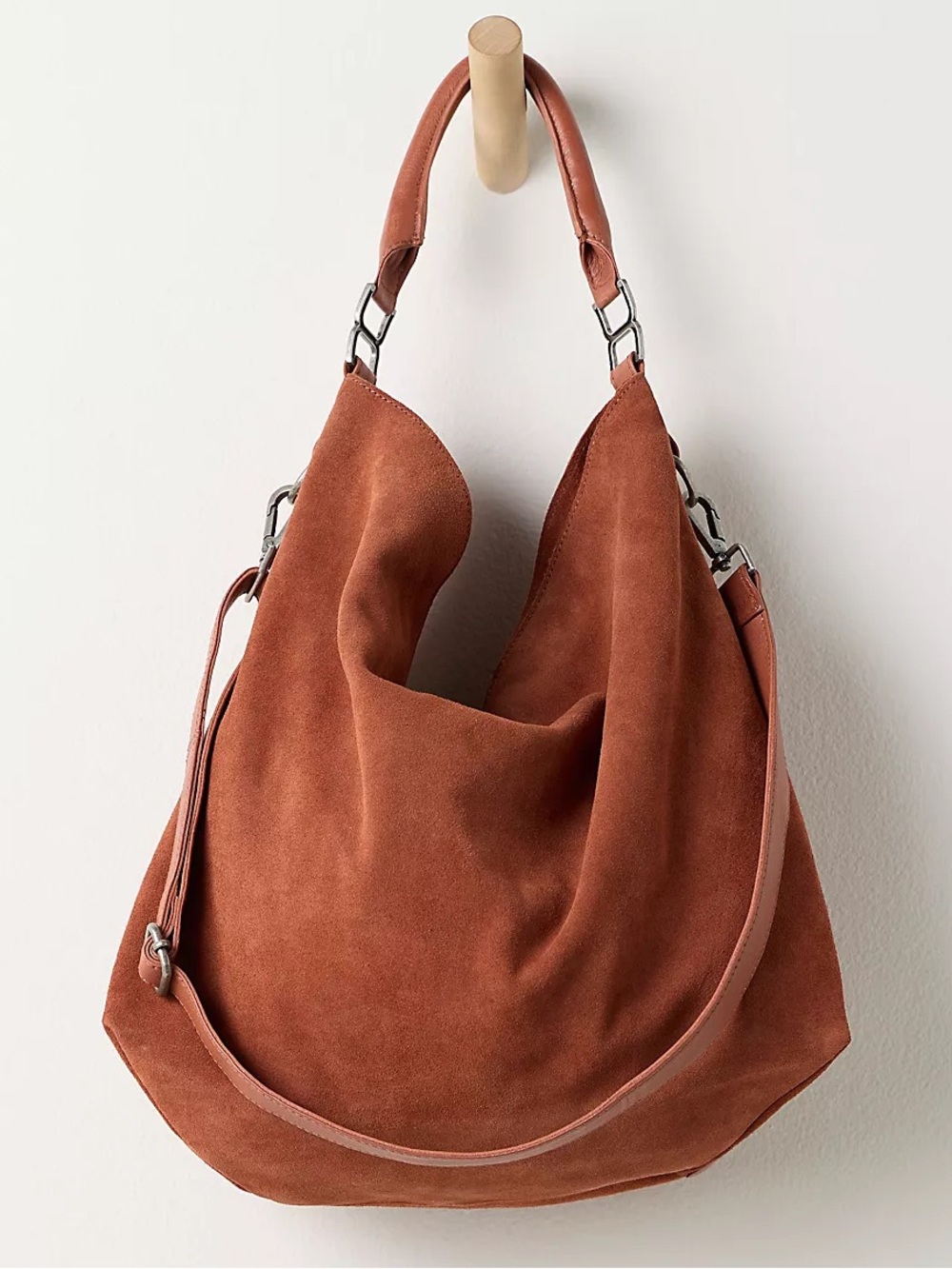 Free People Suede Slouchy Tote Bag NWT Between Brown Clay